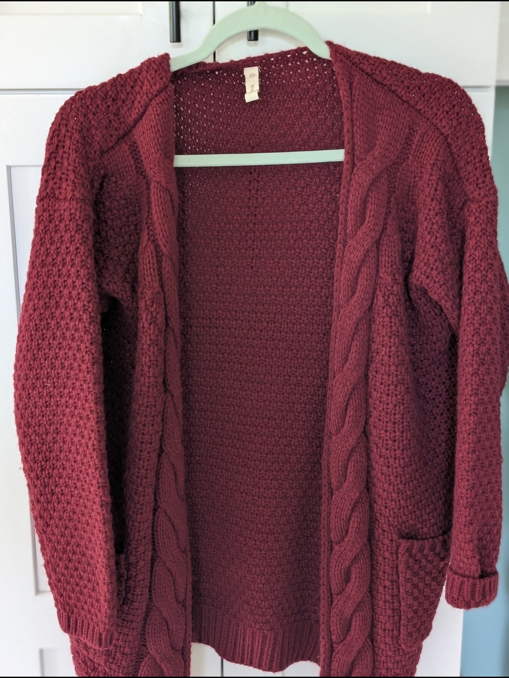 Cozy Cable-Knit Open Cardigan Sweater - Burgundy